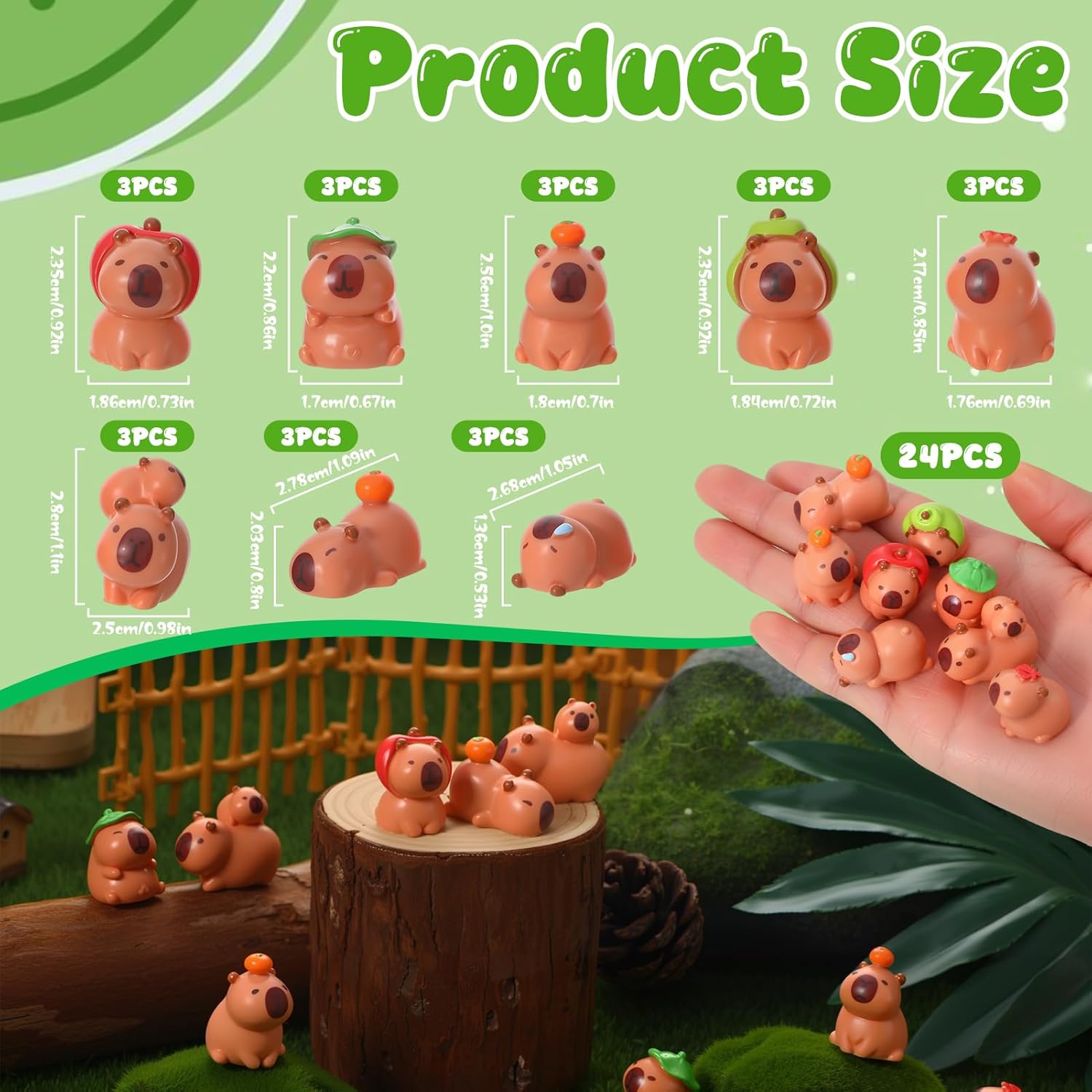 24 Pcs Mini Capybara Figures 8 Styles Cute Capybara Figurines Mini Resin Capybaras Resin Animals Tiny Animals Miniature Figurines for Garden Landscape Dollhouse Tabletop Birthday Party Decor