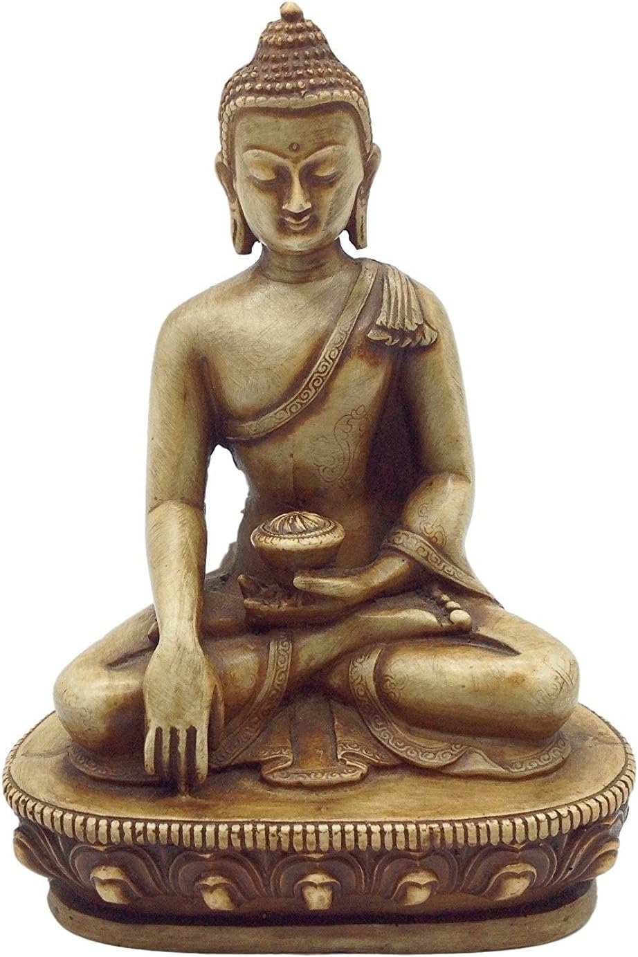 Handmade Resin Buddha Statue in Earth Touching Pose, 5.5 Inches Tall. Medicine Buddha.