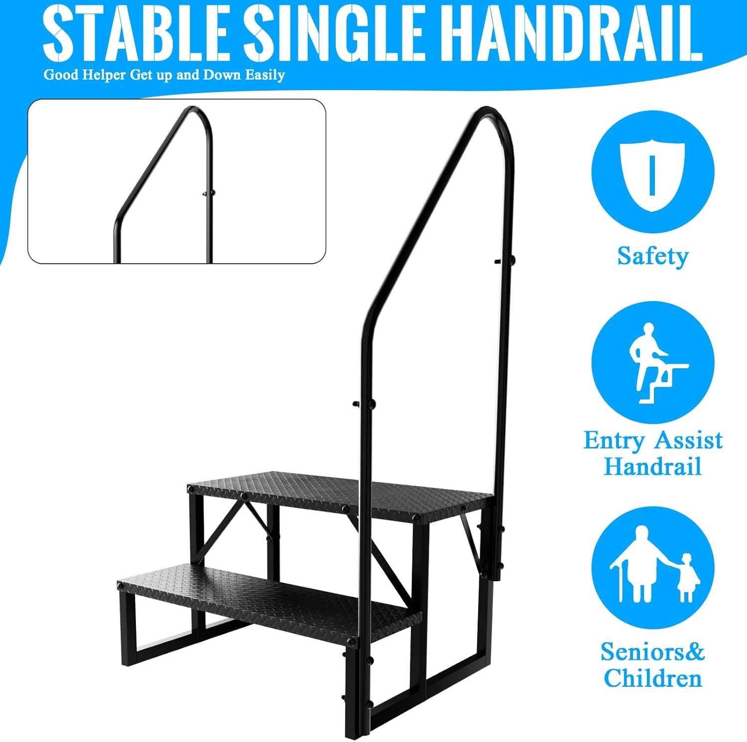 2 Step RV Stairs with Handrail, 660LBS Heavy Duty Anti-Slip Metal RV Steps, Detachable Outdoor Stairs for 5th Wheel/Hot Tub/Mobile Home/Pool