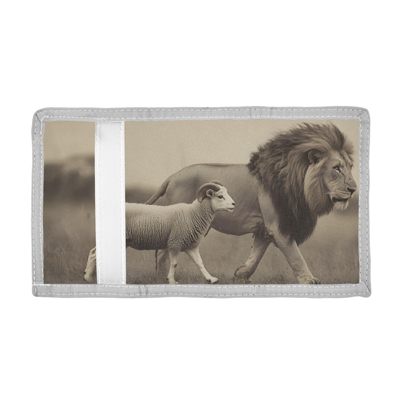 FOLIOSA Kids Wallet for Boys Girls Lion and Sheep Print Youth Wallet with Zipper Pocket Card Holders, Novelty Wallet 4.9×2.9 in