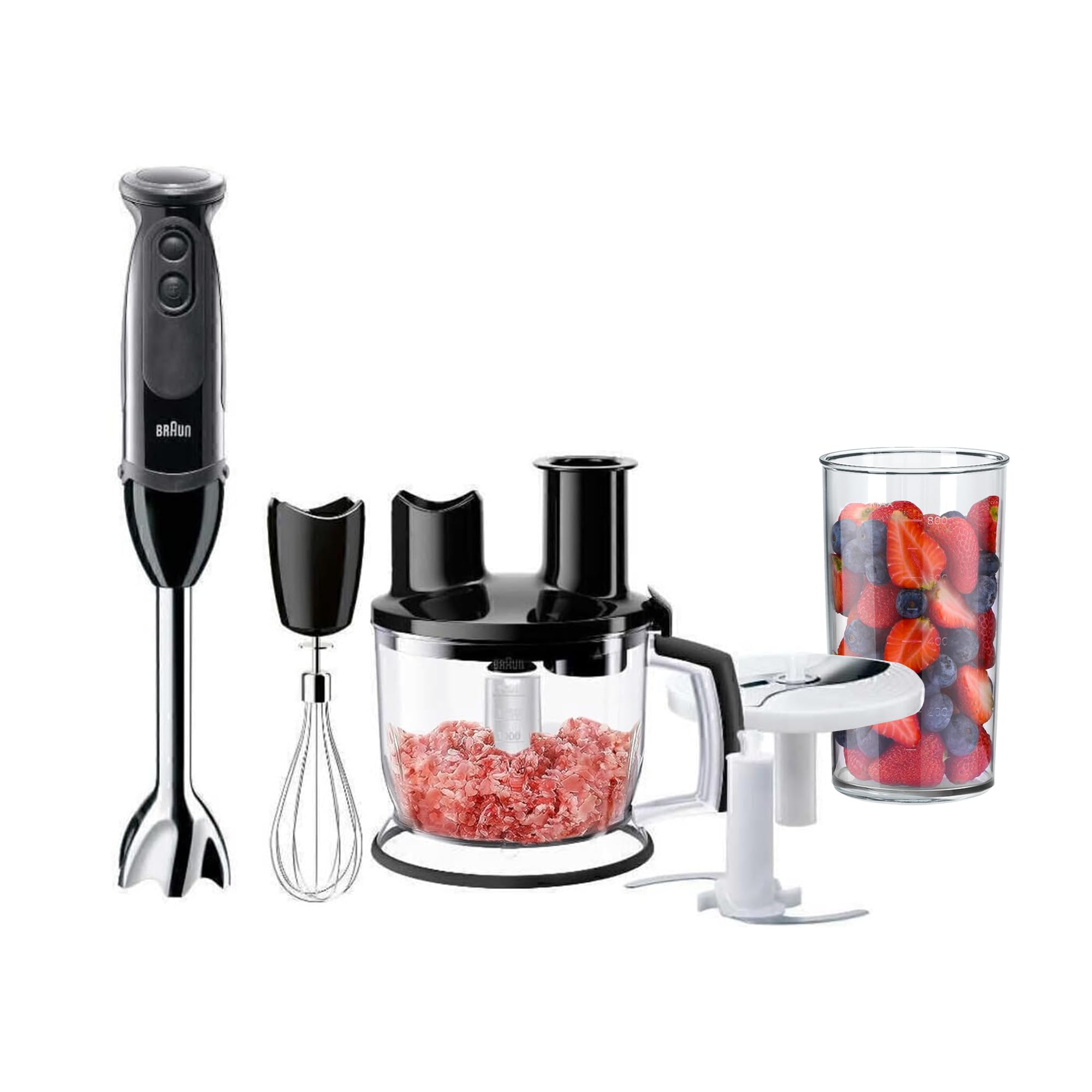 5in1 Hand Blender MultiQuick 5 Vario, 1000 Watts, 1.5L Food Processor, Splash Control, 21 Speed Wheel, Whisk, Chopping Tool, Coarse Slicing Insert Included, MQ 5275 - Black