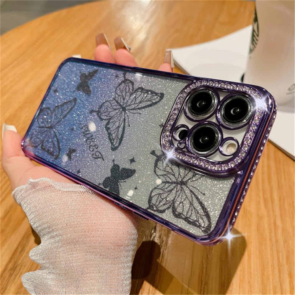 Coque papillon strass diamant iPhone 13 violette transparente silicone - 7