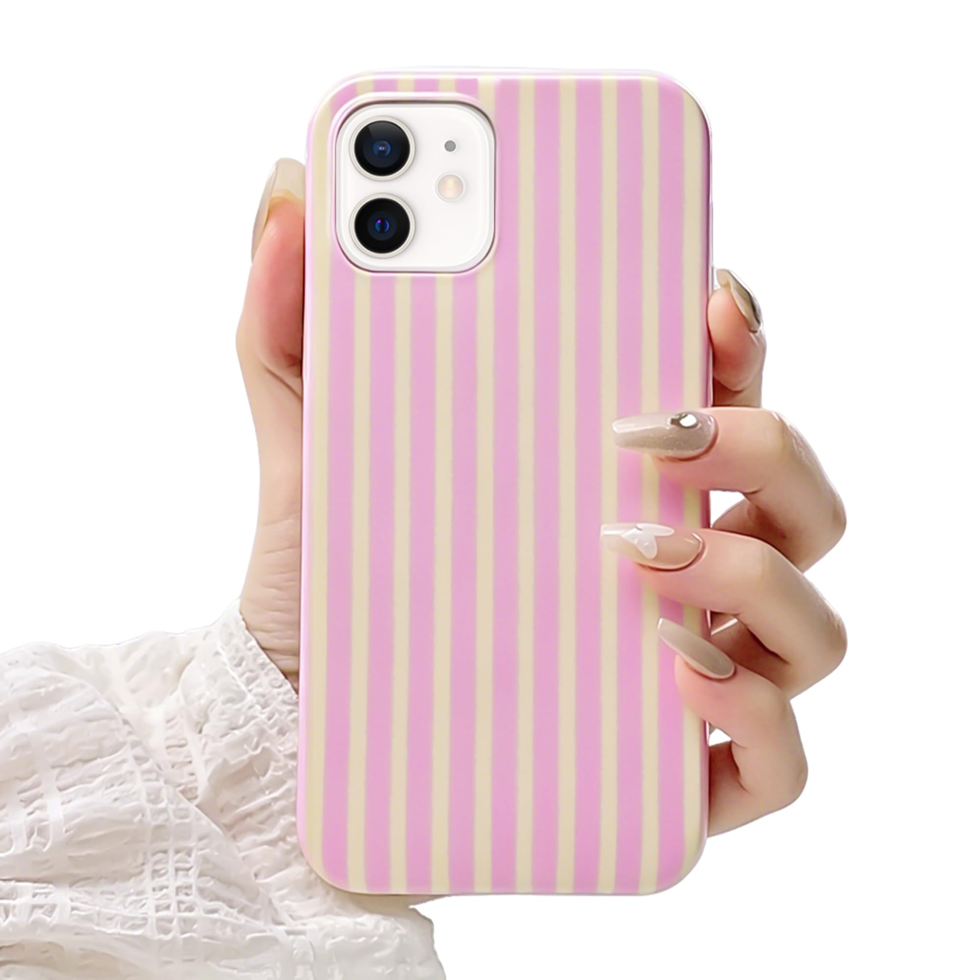 Coque iPhone 12 Pro antichoc silicone souple motif rayures rose jaune - 8