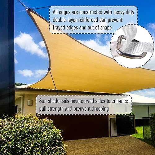 Miniatura 4 de Toldo tipo vela rectangular de 12 x 12 pies, para patio, para exteriores, bloquea los rayos UV, para sombrear el patio, arena (12 x 12 pies, arena)