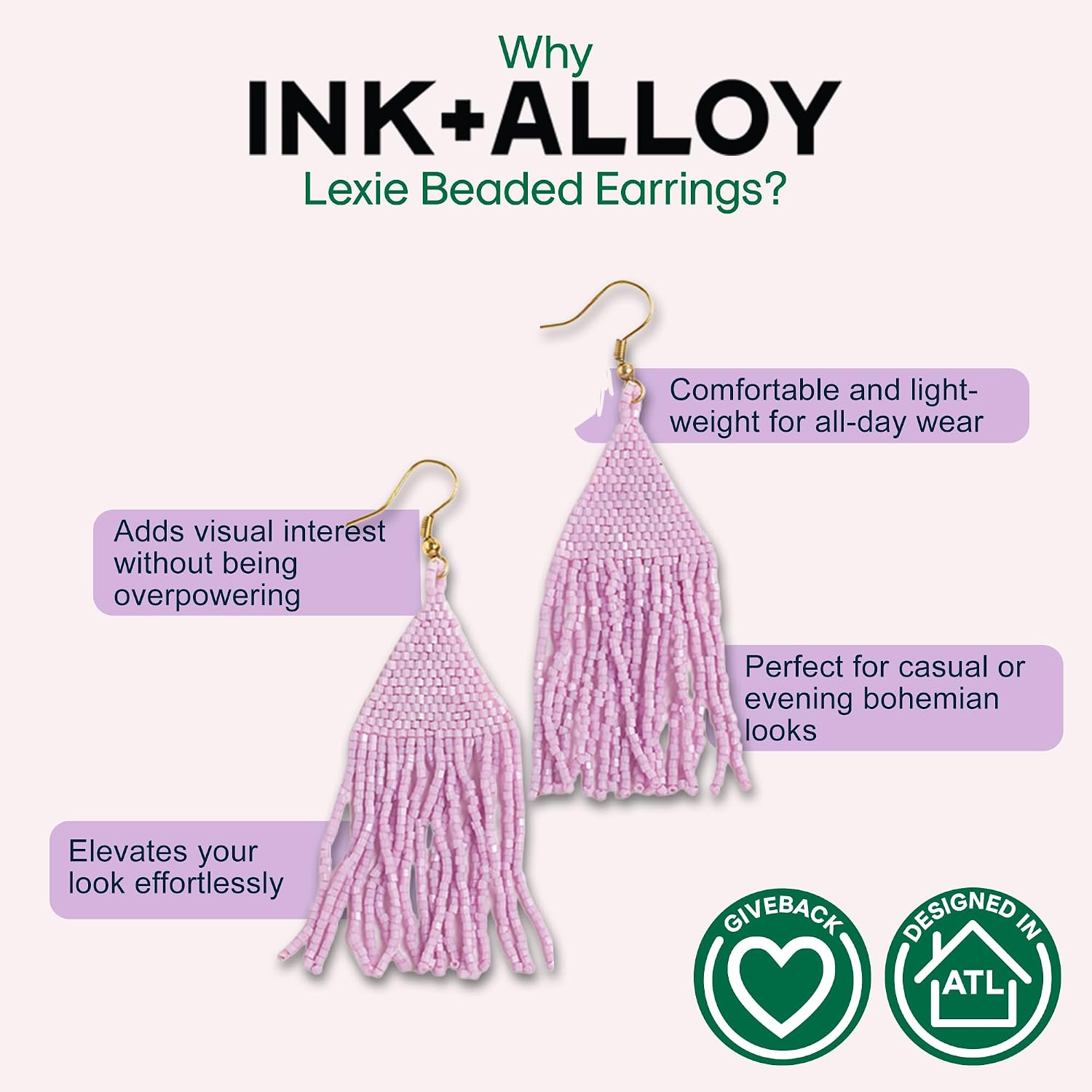 INK+ALLOY Beaded Earrings for Women Dangling, Lexie Medium Fringe Colorful Seed Bead Tassel Boho Earrings, Hypoallergenic Handmade Jewelry for the Modern Bohemian, 3.25-Inch Length