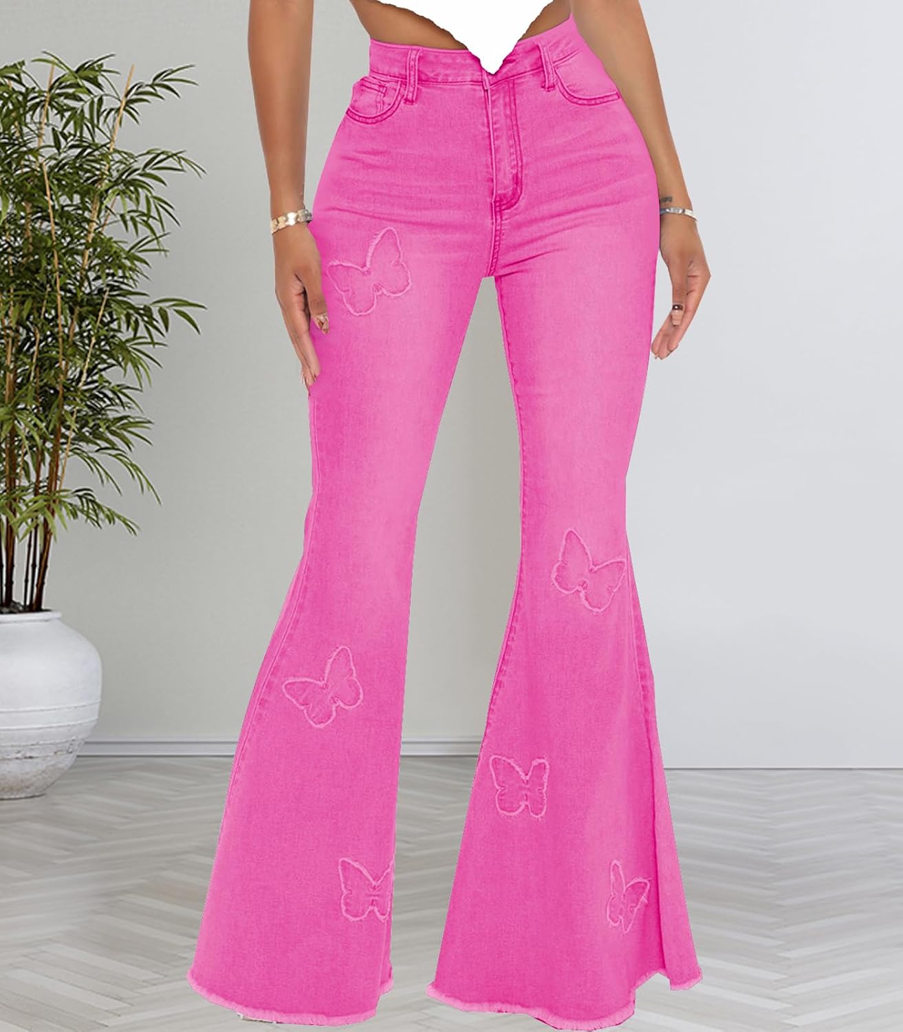 Women Bell Bottom Jeans High Waisted Flare Jean Ripped Hole Classic Denim Bell Bottom Pants - Image 3