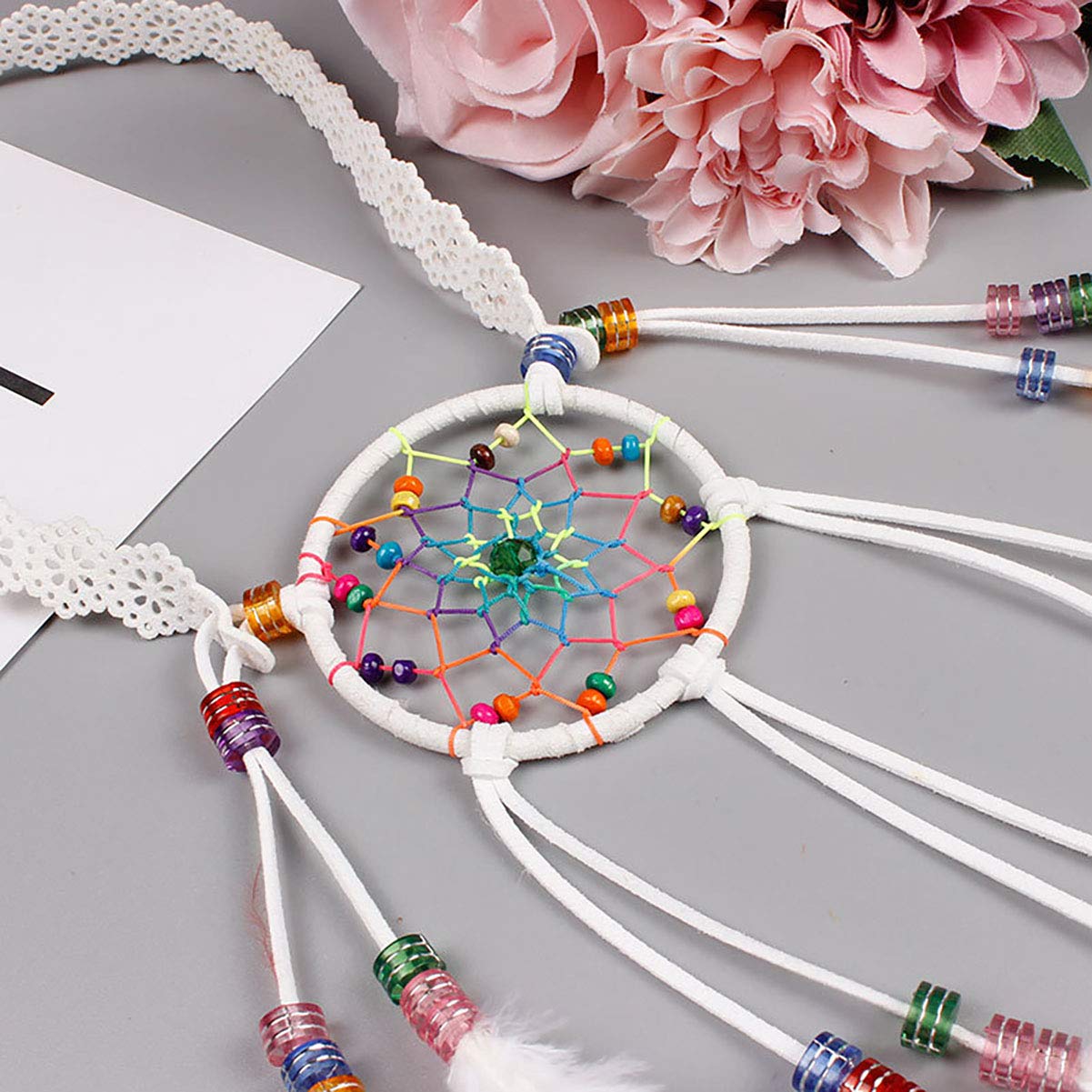 7929 Bohemian Handmade Dreamcatcher Feather Headband Headdress Fascinator Amazon.com : Fodattm Hippie Dreamcatcher Feather Headband  main image 2