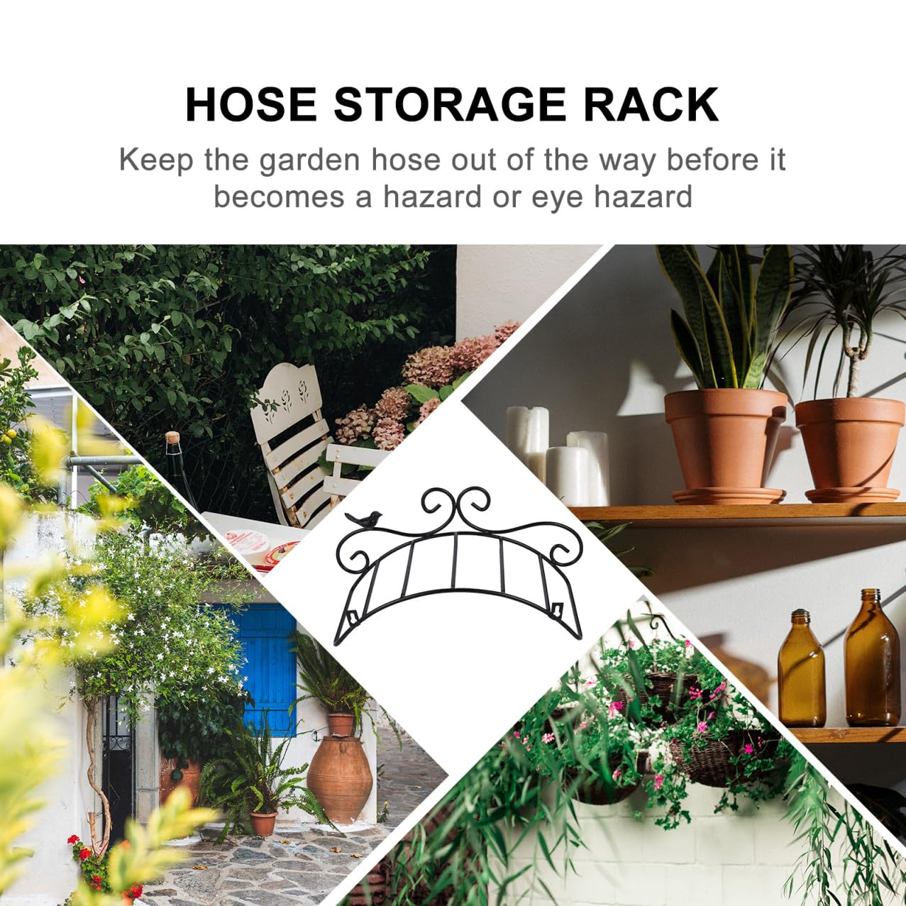 HANABASS Support Mural de Rangement pour Tuyau Arrosage Rack de Stockage Pratique Noir pour Jardin Installation Facile et Décoratif