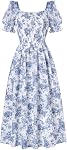 SCARLET DARKNESS Summer Floral Dress for Women Puff Sleeve Smocked A Line Flowy Wedding Guest Midi Dresses
