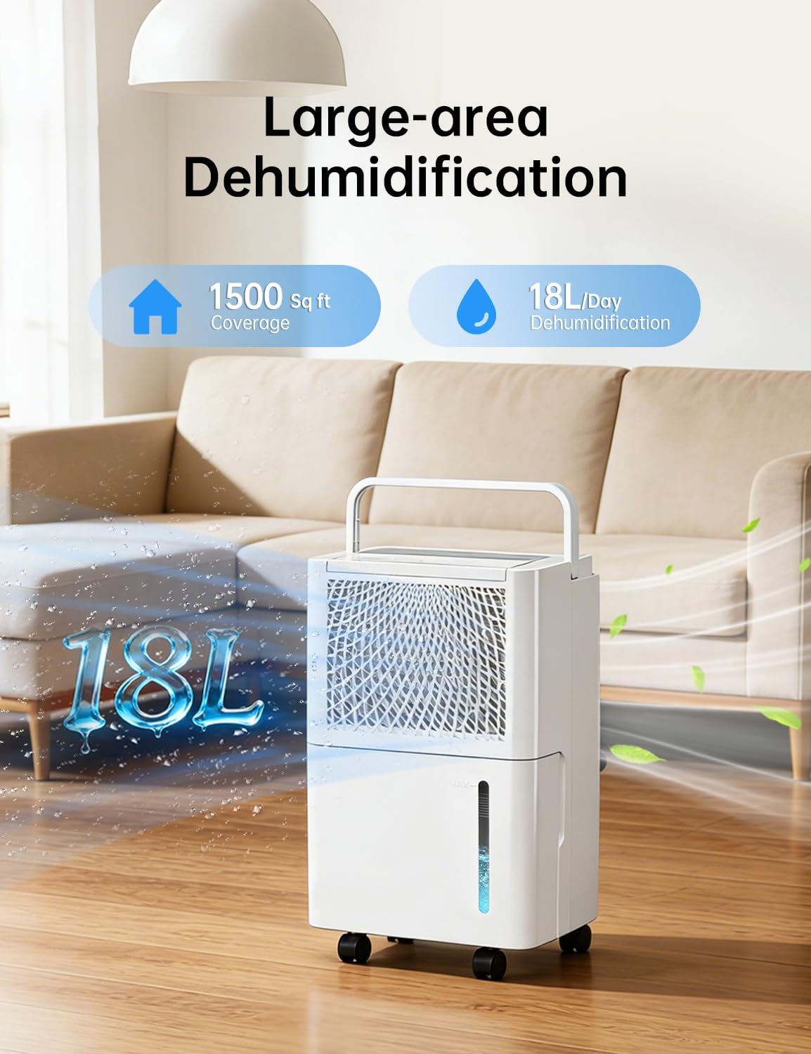 HUMSURE 2500 Sq. Ft 30 Pints Dehumidifier Equipped With Drainage Hose, Automatic Defrosting, for Basement, Home, Bathroom, Bedroom,24-Hour Timer Function 30pints