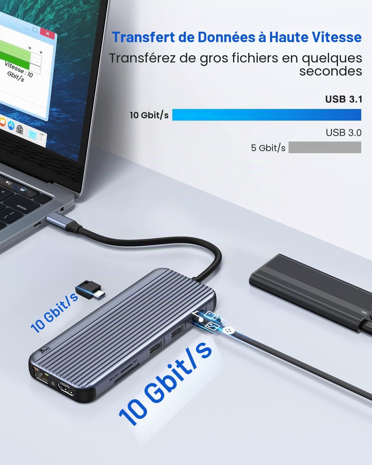 Dual DP Docking StationTriple écran Multiport Hub USB C 12 en 1 avec 2 Displayport 8K, 4K HDMI, USB3.1 10Gbps, 100W PD, Ethernet, Lecteur de Carte SD/TF,Audio