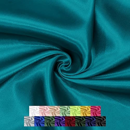 P Pothuiny 60 Inch Wide Teal Satin Fabric by The Yard, Silky Charmeuse Satin Fabric for Bridal Wedding Dress Decor DIY Apparel Crafts, 1 Yard