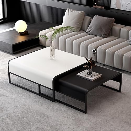 Miniatura 9 de Mesas auxiliares, mesa de centro para sala, juego de 2 mesas auxiliares anidables, con marco de metal, mesa industrial minimalista única y moderna