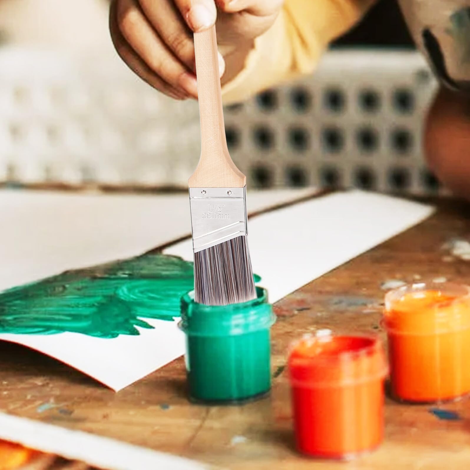 Pinselset Aquarell für Kinder und Erwachsene 4 Stück Holzgriff