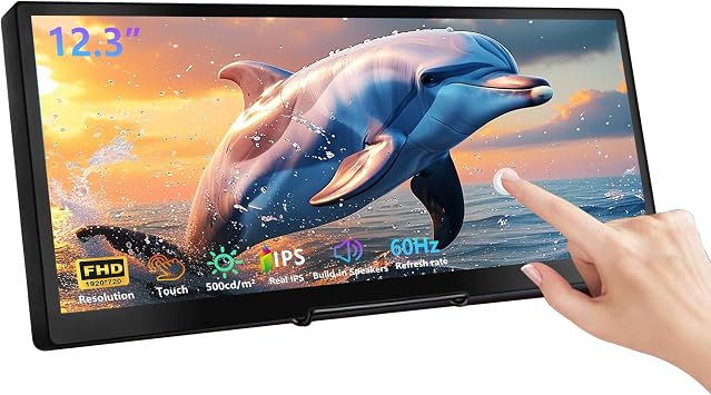 12.3 Inch Touchscreen Monitor 1920x720 Bar LCD Mini Touch Screen Monitor Laptop PC Temperature Aida64 GPU CPU RAM Monitoring Secondary Screen Portable Display HDMI