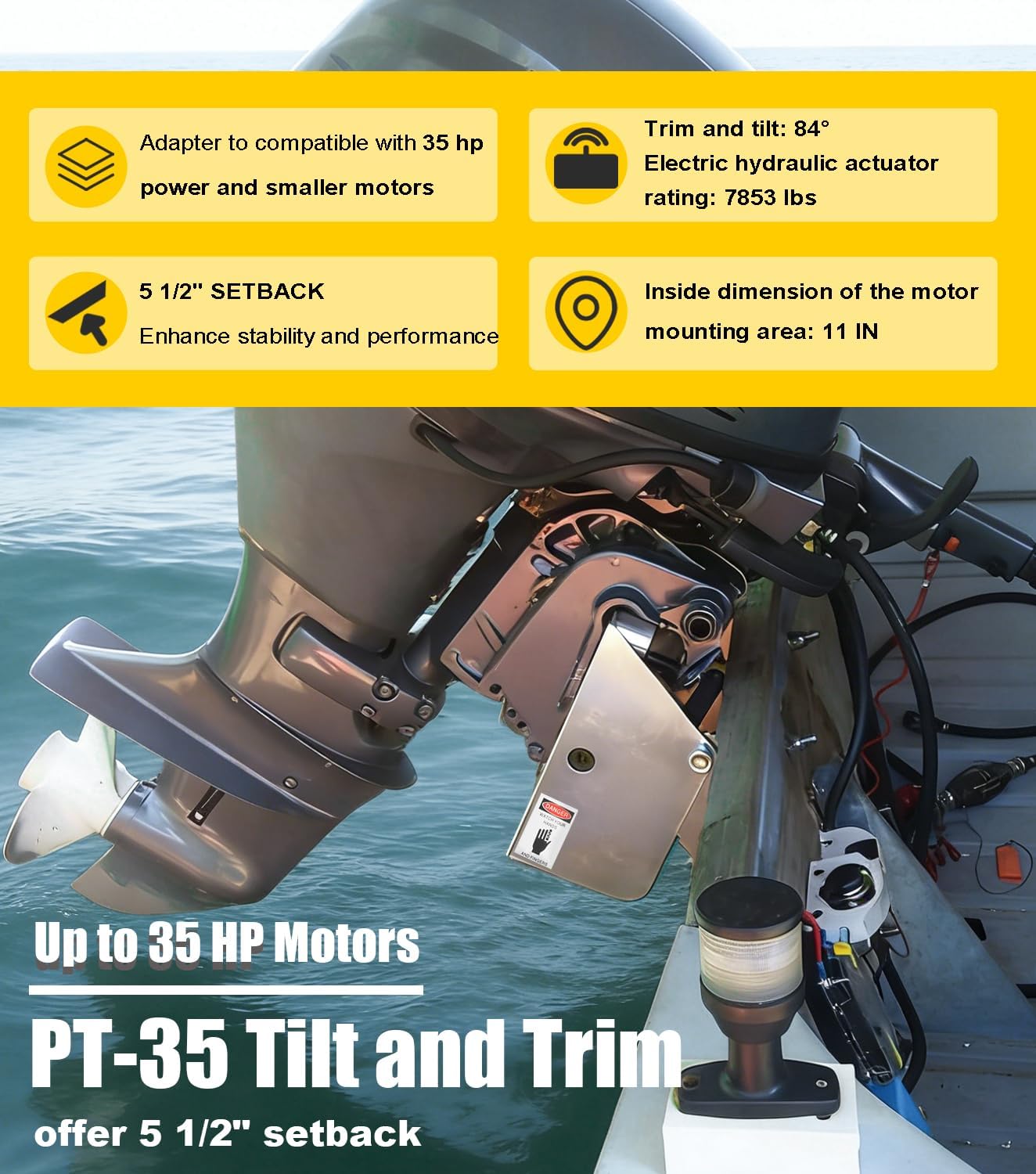 PT-35 Tilt and Trim & Wiring Cable Harness Kit for up to 35 HP Outboard Motor Electric Hydraulic Tilt & Trim For CMC PT-35, 3002.1017, 52100 Tilt and Trim Jack Plate