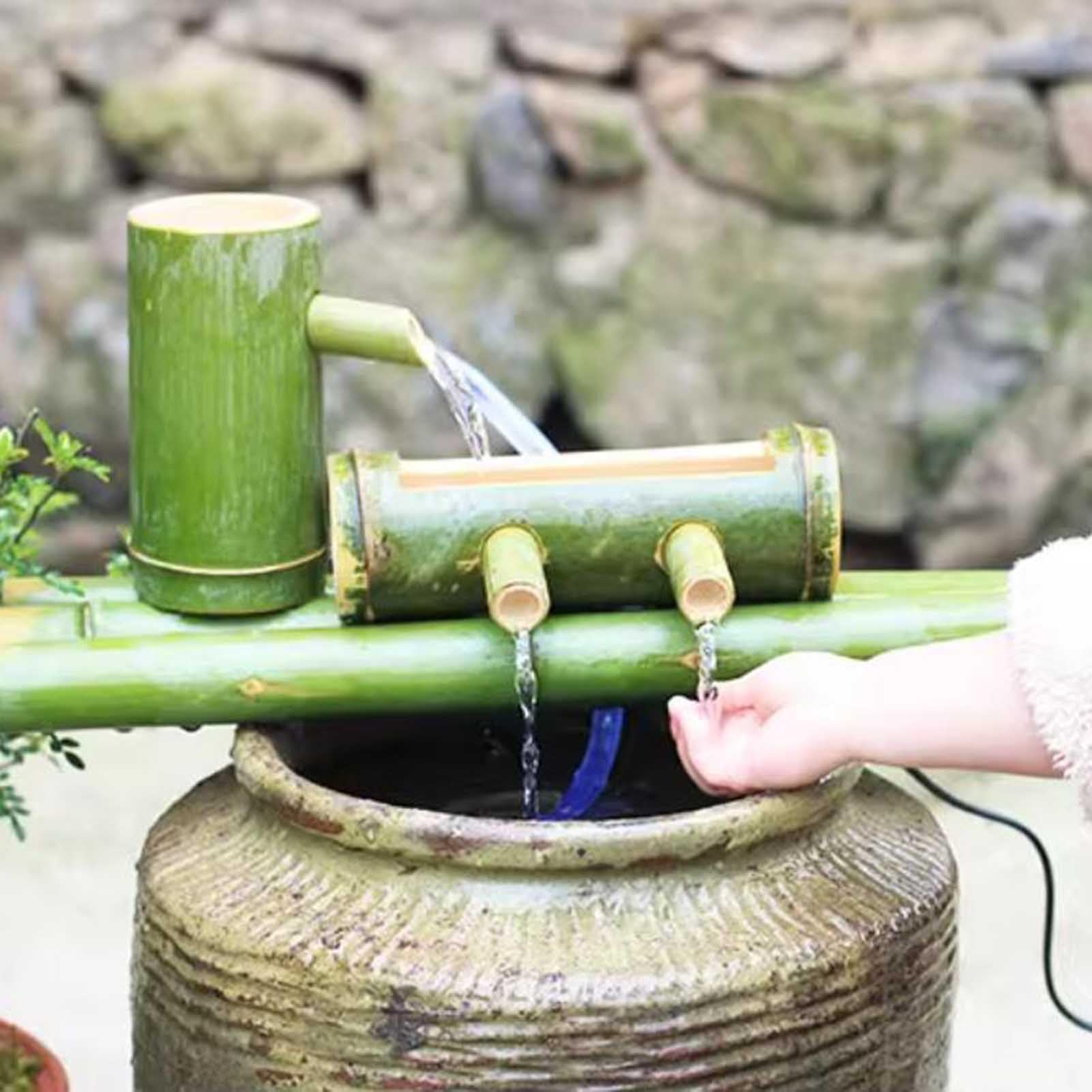Bambusbrunnen mit Pumpe | 35–60 cm großer Zen-Garten im Freien: handgefertigter Bambus-Wasserbrunnen mit Pumpe