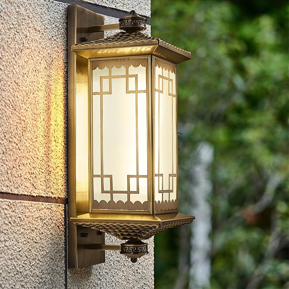 SMCCYYSD ContemporaryOutdoor Brass Wall lamp LED Electric Simplicity Waterproof Balcony Hallway Courtyard Villa Gate Hotel Corridor Lamp (C H80CM Electric)