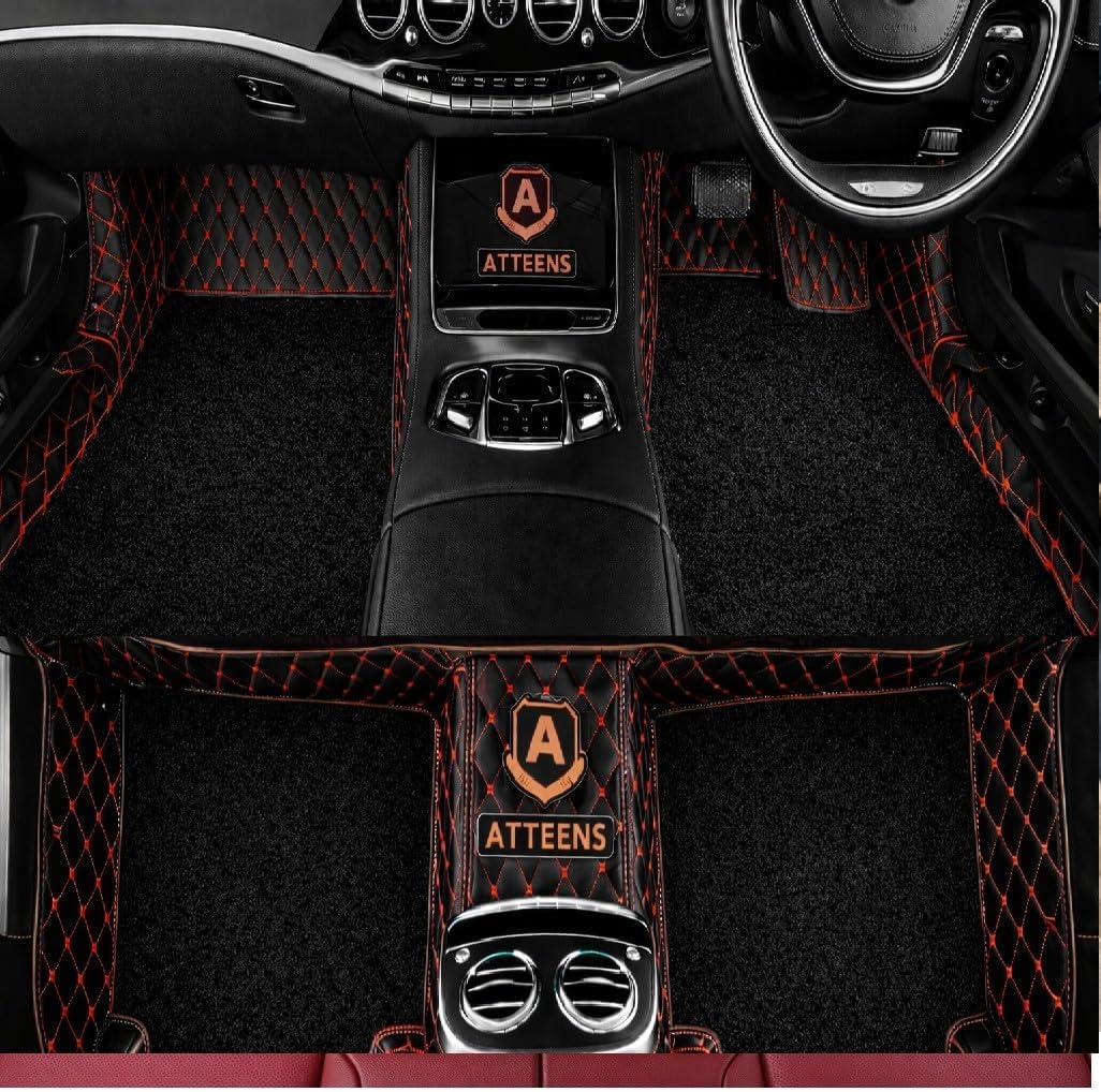 - Premium Faux Leather 7D Car Floor Mats for Honda Elevate || Luxury Leather with Grass Mats Complete Set |100% Waterproof and Washable car Foot Mats(Black Red)