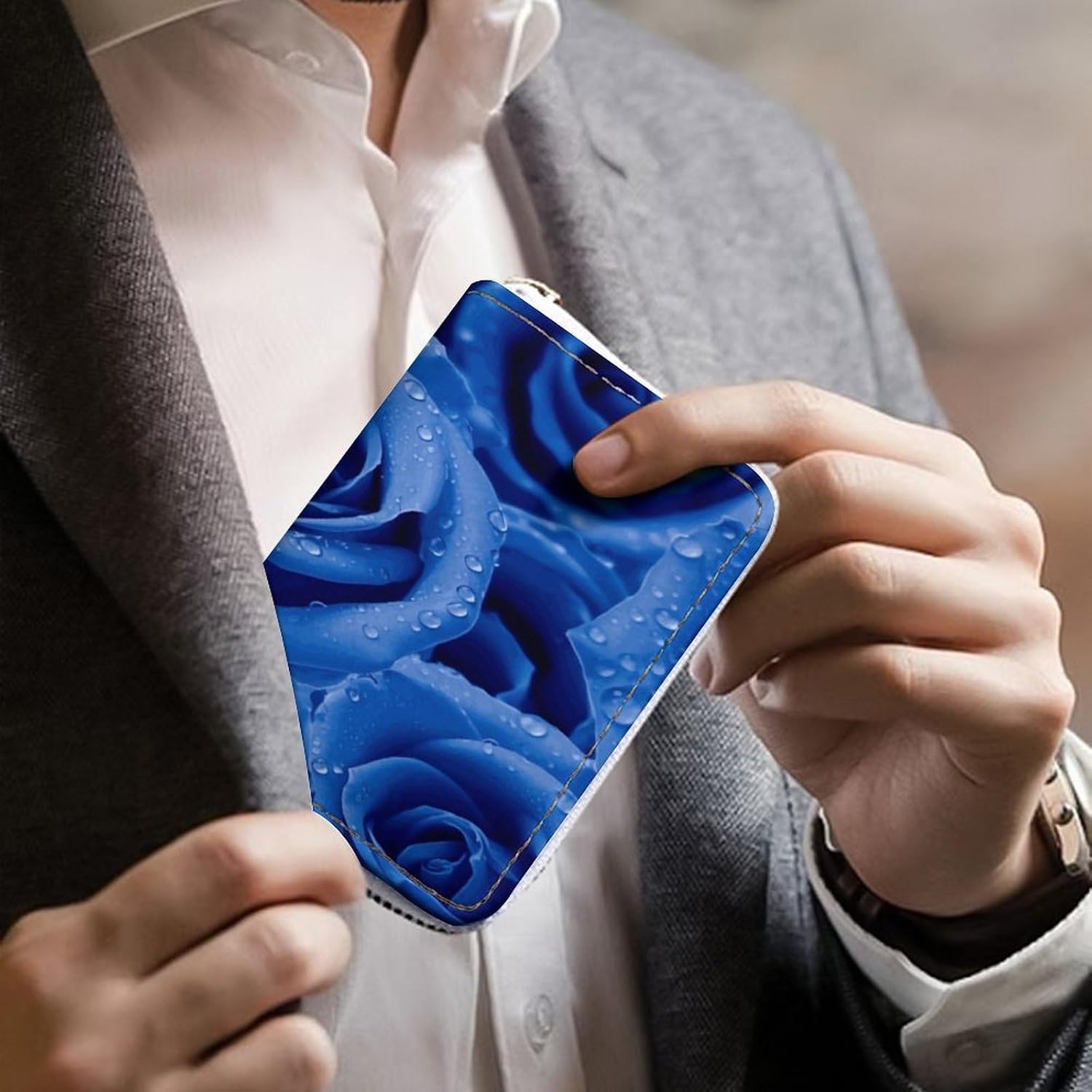 Blue Rose Card Holder RFID Blocking,Credit Card Wallet for Women And Men,Card Case Organizer Bag with Zipper