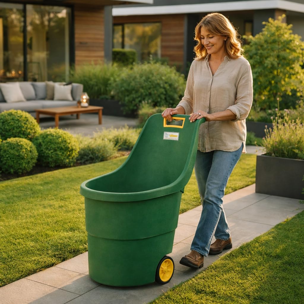 Carriola da Giardino 50L con Ruote – Carrello Portatutto Multiuso in ABS, Leggera e Resistente, Carrello Porta Attrezzi per Giardinaggio, Orto, Trasporto Foglie e Materiali – 57x53x89 cm