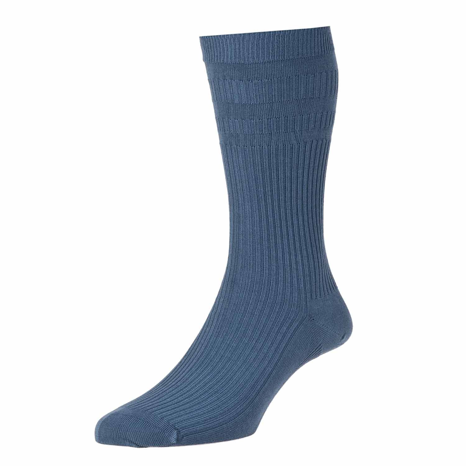 HJ91 Hall MENS SOFTOP No Elastic Cotton Rich Socks 6-11 3pk All Slate Blue