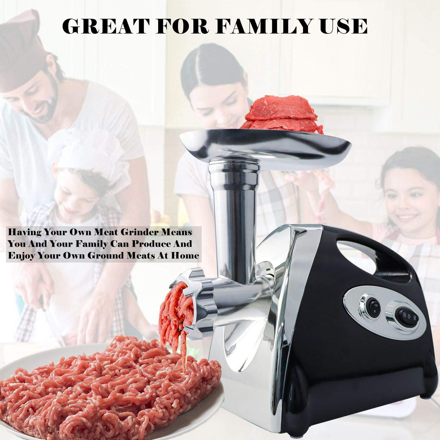 Tritacarne elettrico da 2800 W, 3 dischi forati, macchina per salsicce elettrica, riempitrice per salsicce, lupo, tritacarne (nero