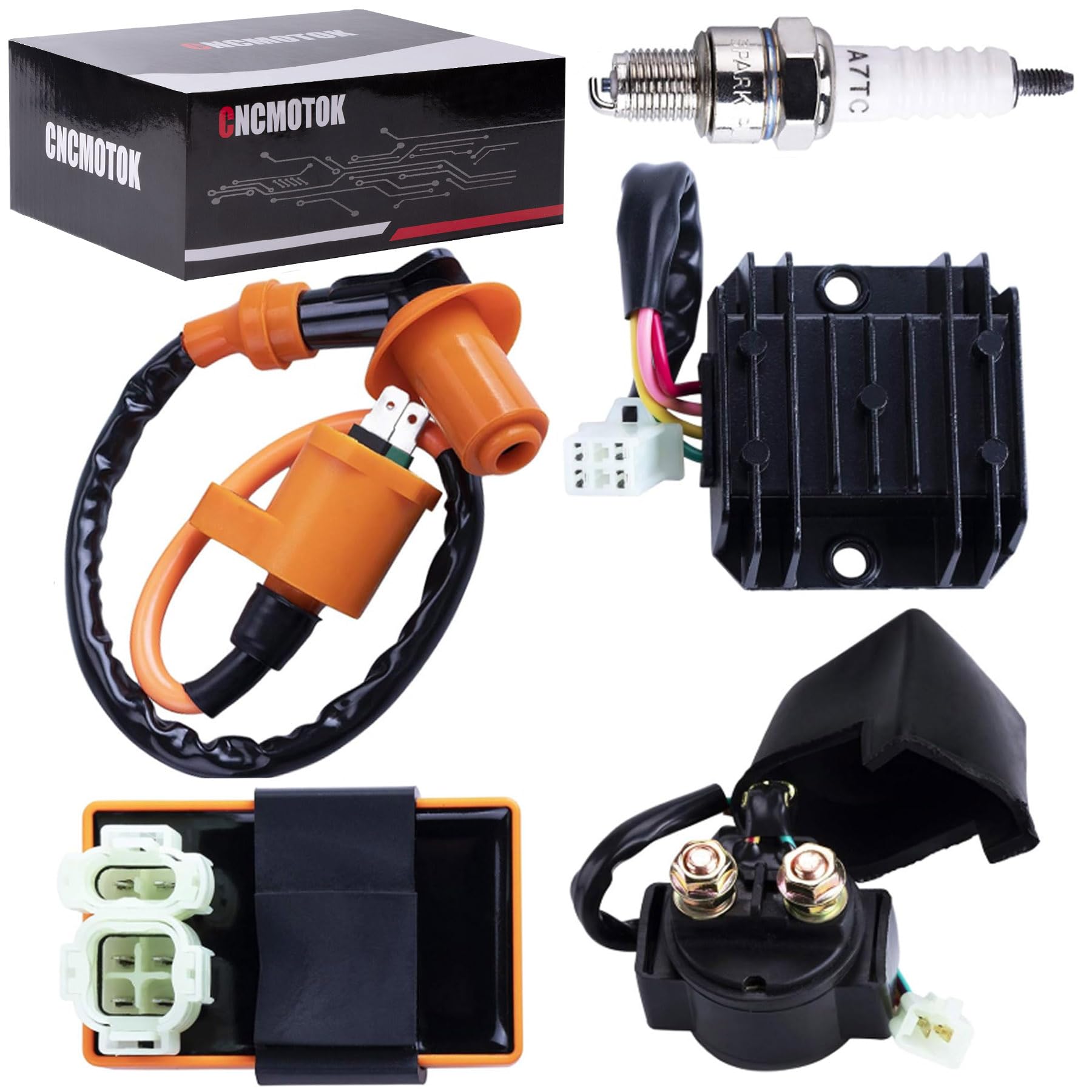 High Performance Racing GY6 Ignition Coil Voltage Regulator Rectifier Solenoid Relay 6 Pin AC CDI Spark Plug Kit for 50cc 125cc 150cc ATV Quad Go Kart Moped Scooter