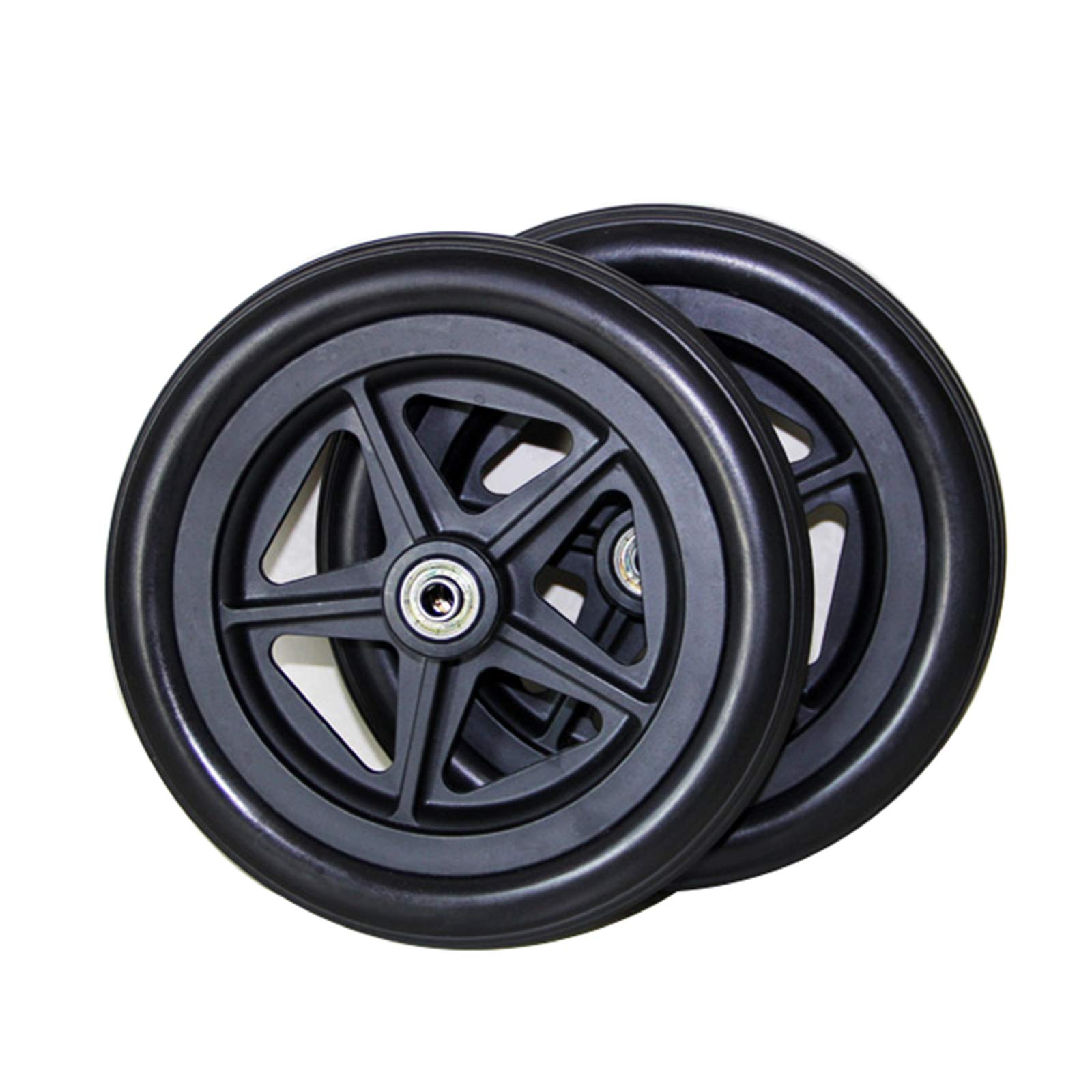 2-Rad-Ersatz für Rollstühle, Vorderrad in Schwarz, Festes Profil für leichteres Rollen, Nabenbreite 45 mm, PU-Reifen, 1 Paar, 6″,7″,8″