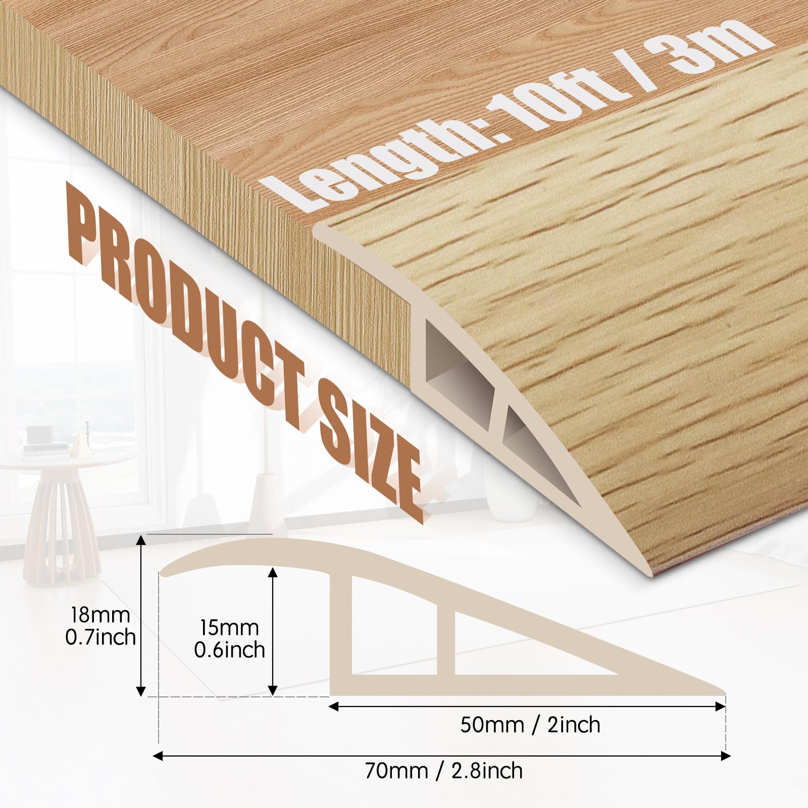 Floor Transition Strips Double Sided Self Adhesive Door Threshold Strips for Doorways Laminate Threshold for Gaps Carpet Floor Tiles - Image 2