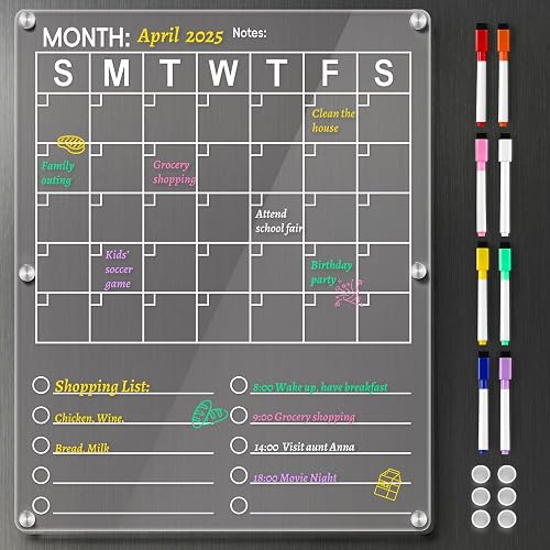LANDNEOO Large Acrylic Magnetic Calendar for Refrigerator 14.5 x 11.5