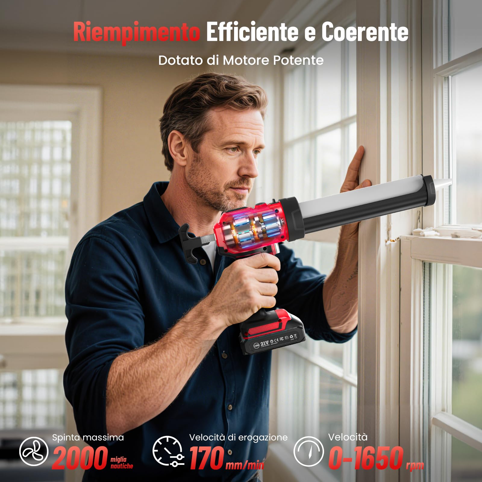 Pistola Silicone a Batteria Compatibile Con Batteria Makita Da 18 V, Pistola Silicone Professionale con 2 Batteria, Luce Led e 4 Velocità, Per Cartucce Da 300 Ml, Per Sigillatura, Spatola