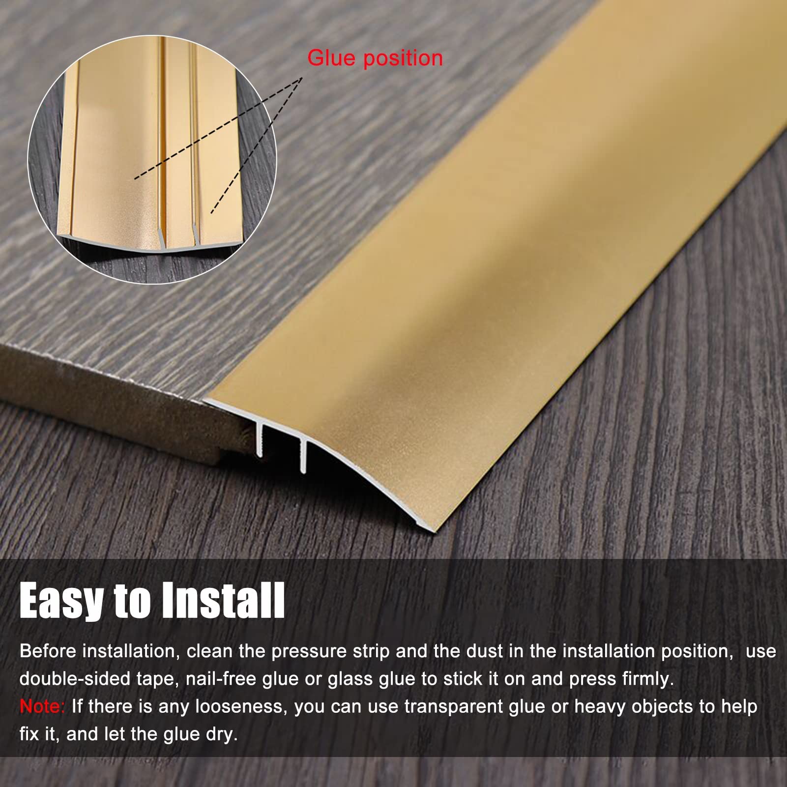 Barre de jonction de sol stratifié léger for entrée, bande de transition de sol en aluminium for le bois au tapis, garniture/rampe de tapis(Gold,130cm/51.2in)