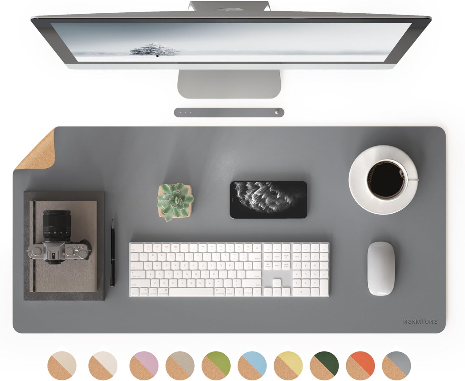 RENMTURE Dual-Sided Large Desk Pad, Faux Leather Natural Cork Mouse pad, Desk Accessories Protector, for Office and Home Work (Space Grey, 36″x17″) RENMTURE Dual-Sided Large Desk Pad, Faux Leather Natural Cork Mouse pad, Desk Accessories Protector, for Office and Home Work (Space Grey, 36″x17″)
