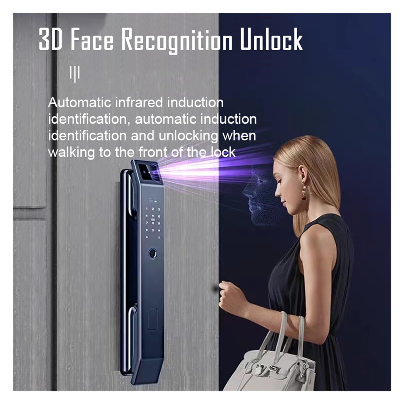 Cerradura Inteligente, Cerradura De Puerta Digital con Reconocimiento 3D, con Cámara, Huella Dactilar, Contraseña, Desbloqueo, Cerradura Electrónica Sin Llave,Cerradura Inteligente Puerta Exterior(D1