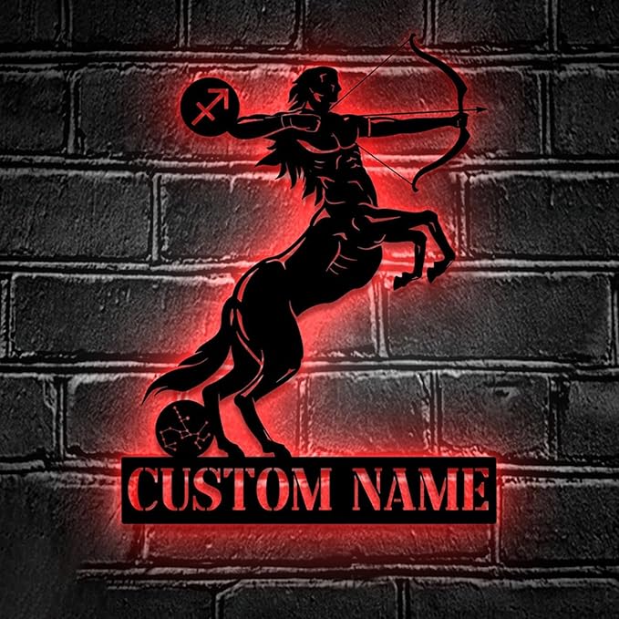 LUCALU Metal sign,Custom Sagittarius Zodiac Symbol Constellation Star Metal Wall Art LED Light - Personalized Horoscope Name Sign Home Decor - Ideal for Home