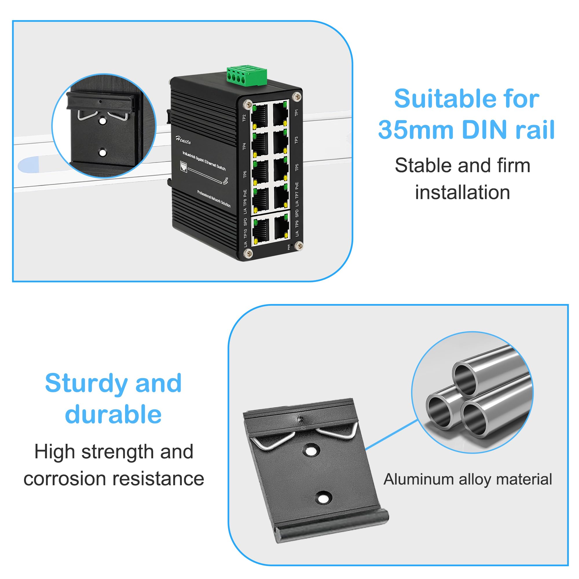 Lot de 6 supports de montage sur rail DIN universel de 4,2 cm de large fixés sur un rail DIN universel de 35 mm fermement en alliage d'aluminium pour commutateur Ethernet