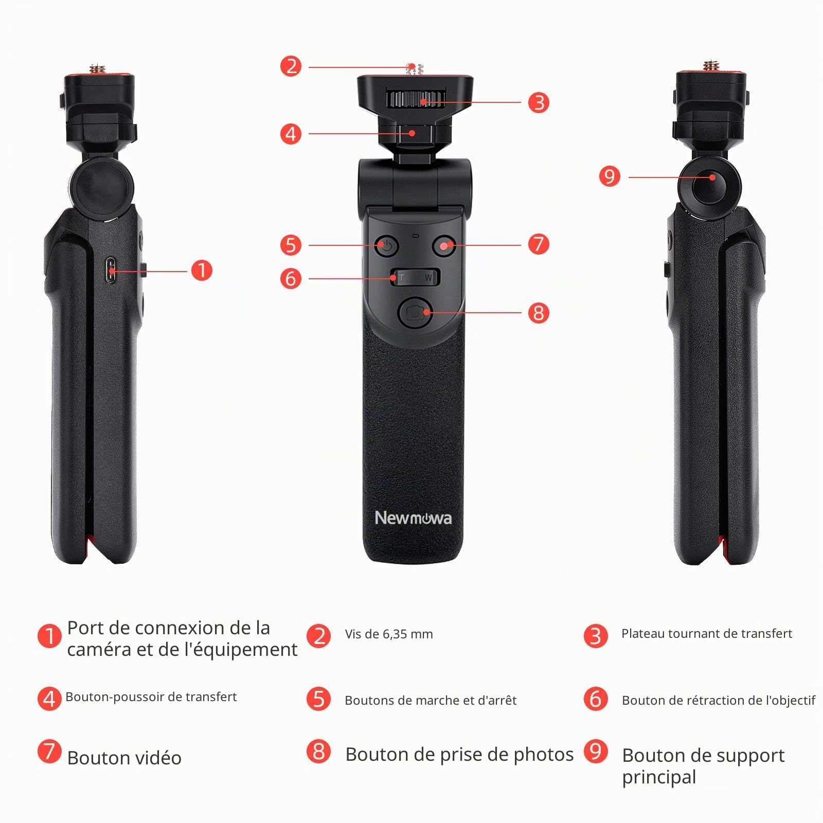 Newmowa Mini poignée de tir portable à télécommande pour trépied pour Sony ZV1 RX100 VII M1 M2 M3 M4 M5 M6 M7 A6000 a6100 a6300 A6400 A6500 A6600 | Compatible avec Sony ZV1, RX100 VII, RX100 M2, RX100 M3, RX100 M4, RX100 M5, RX100 M7, A6000, A6100, A6300,