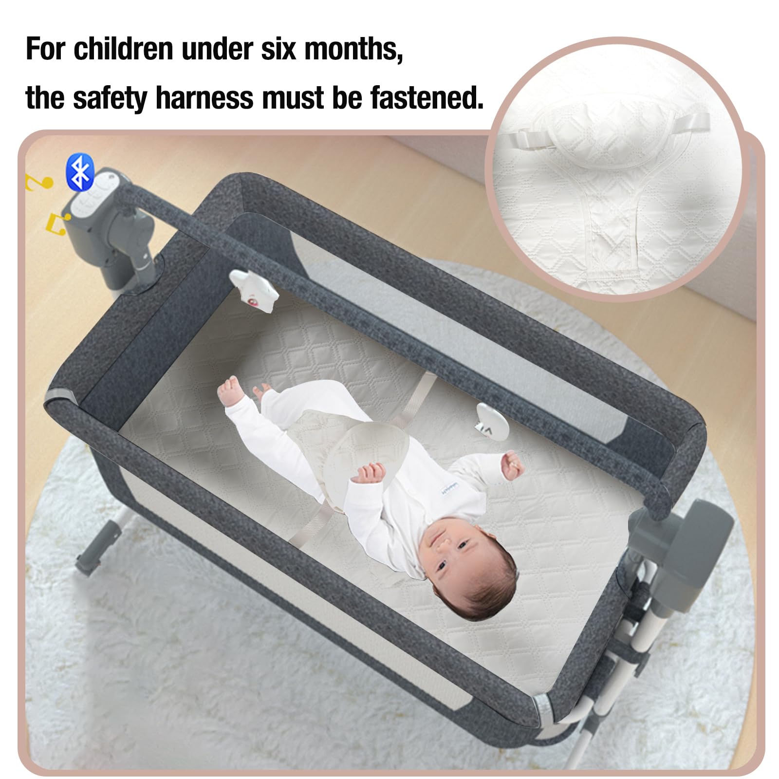 Moisés de noche para bebé, cuna portátil 4 en 1 con columpio automático, control remoto, altura ajustable, modos multiescena, temporizador de 8/15/30 minutos (beige)