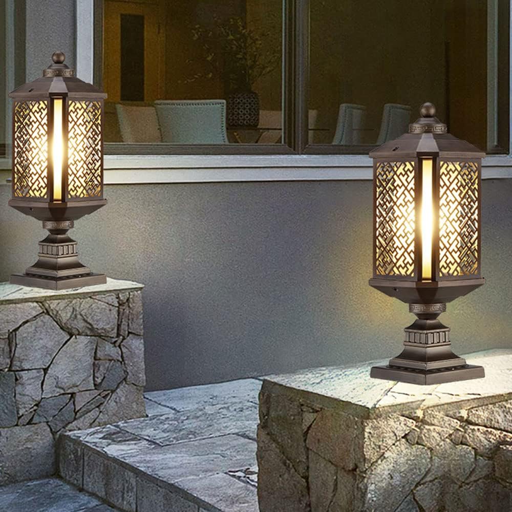 Retro Floor Lamp European Outdoor Porch Stigma Lamp Outdoor Light Columns with Mounting Base, Headlights Outdoor Pole Light Post Lamp Post Lamp