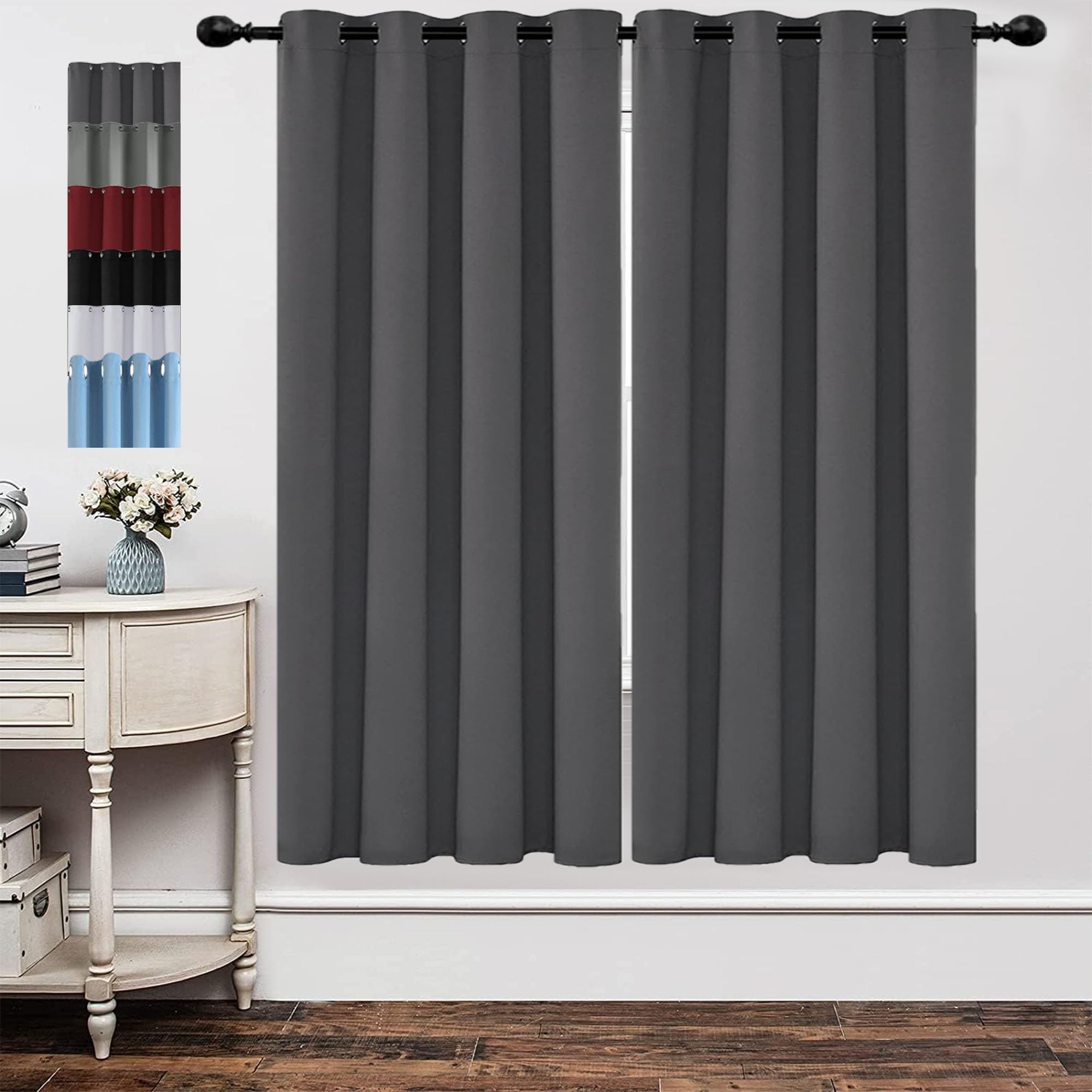 Verdunklungs Vorhäng 120 x 155 cm Blickdicht Vorhänge Hitzeschutz Schlaufenvorhang Blickdicht mit Ösen für Schlafzimmer, Dunkelgrau