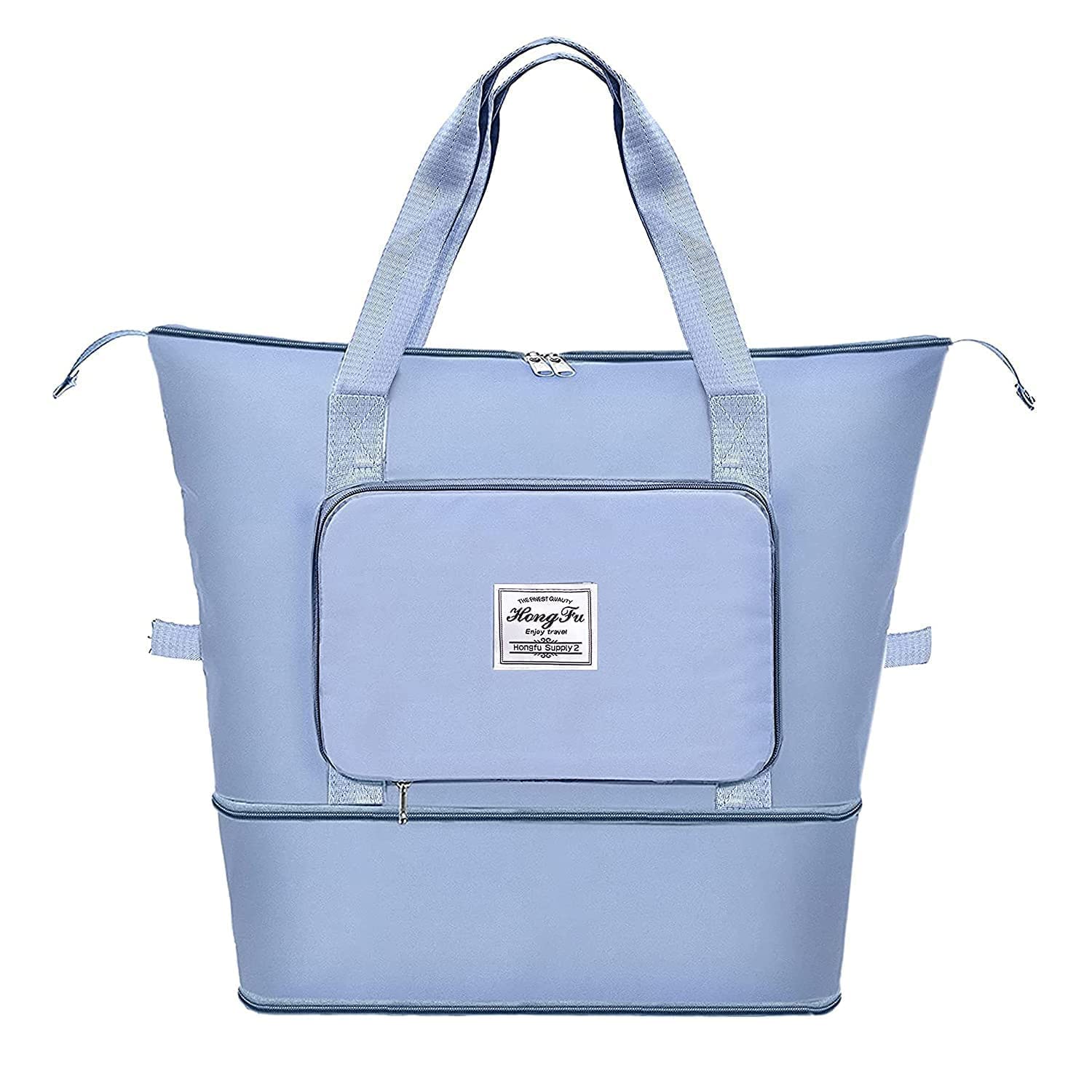 Large Capacity Folding Travel Bag Travel Lightweight Waterproof Carry on Luggage Bags with Fixed Strap Dry and Wet Separation Foldable Travel Duffel Bag for Foldable Bag (BLUE POCKET)-image-42
