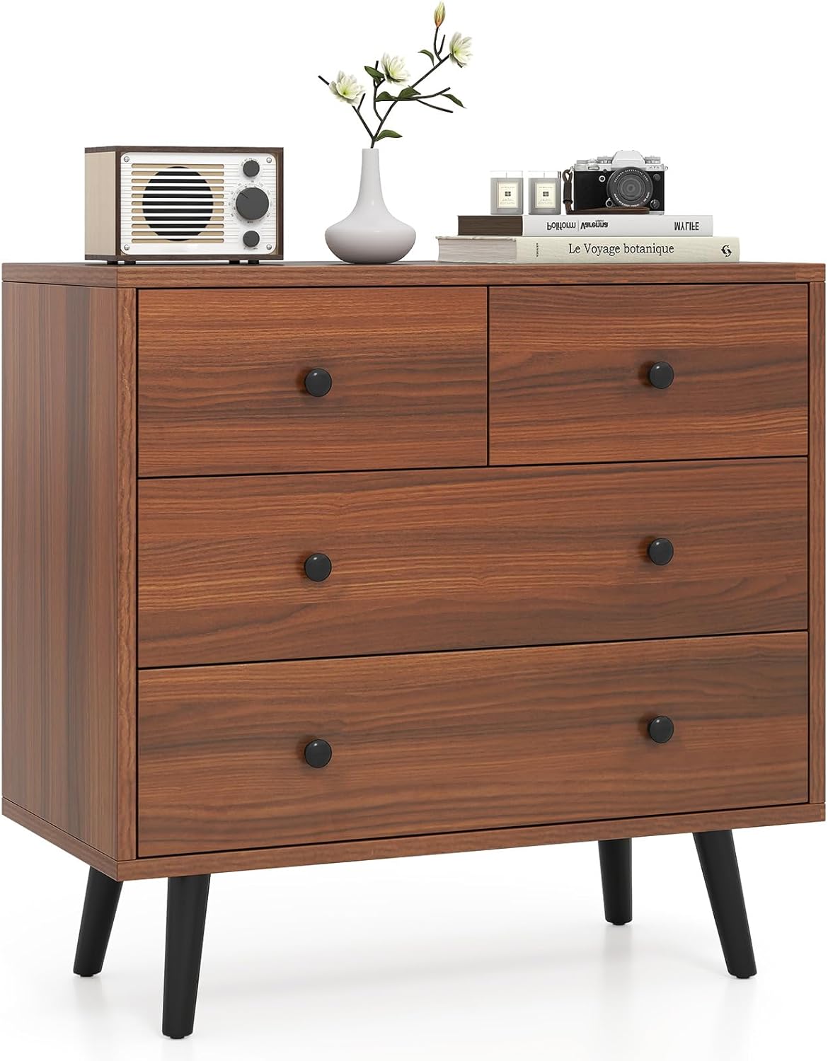 GOFLAME 4 Drawer Dresser for Bedroom, Modern Chest of Drawers, Wood Storage Dresser Organizer for Closet, Living Room, Hallway, Entryway, Walnut