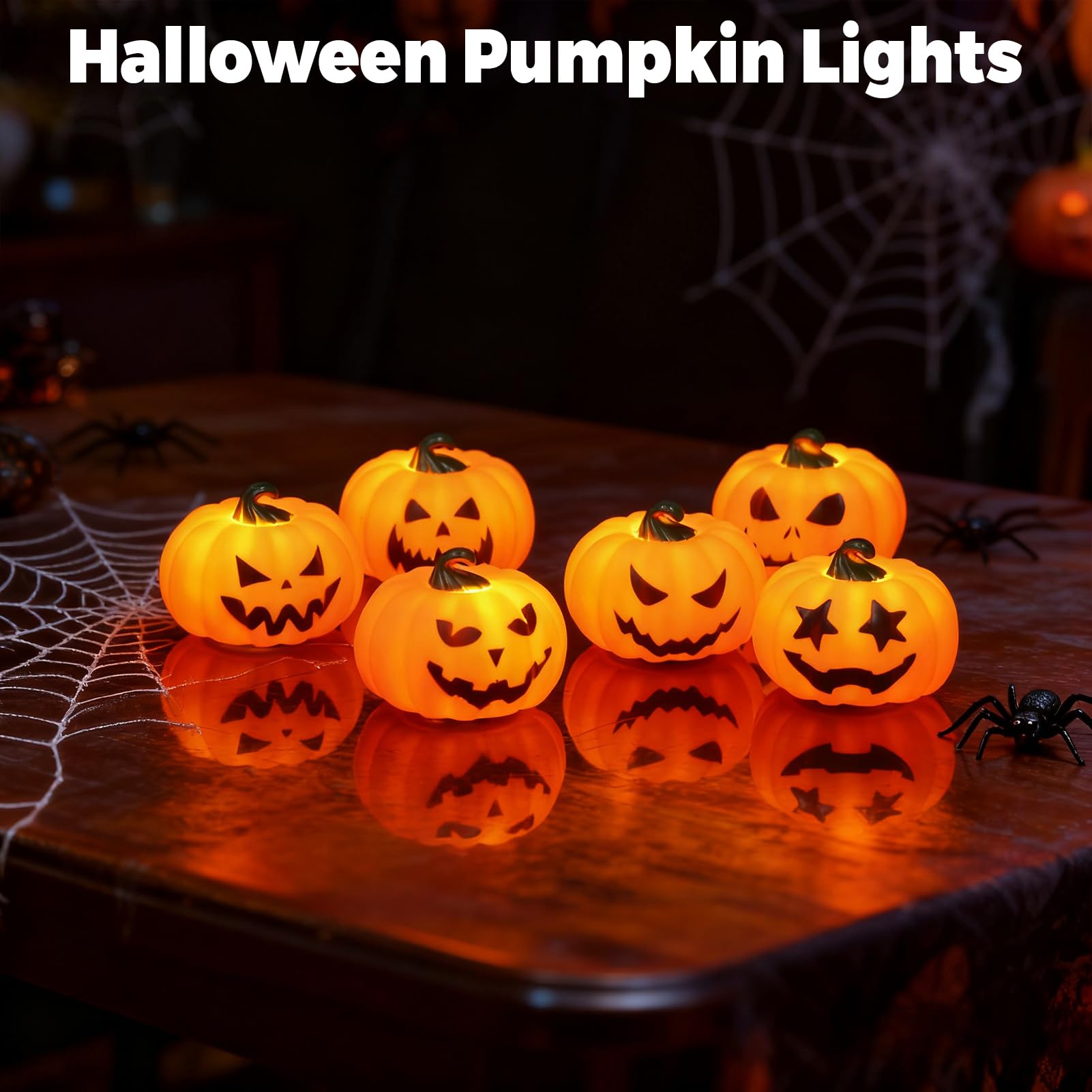 Candele senza fiamma a forma di zucca di Halloween, con telecomando e timer, a batteria, LED tremolanti, candele votive a forma di zucca, confezione da 6 candele autunnali con viso spettrale
