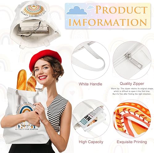 Miniatura 3 de Woanger 10 bolsas de lona con texto en inglés "Thank you", regalos de agradecimiento para la semana de limpieza, inspirador arcoíris para mujer