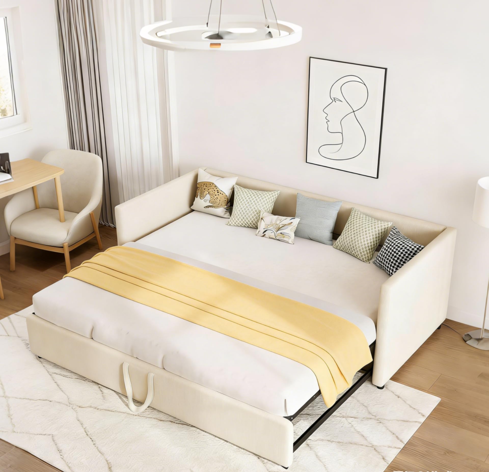 Łóżko dzienne wysuwane, 90/180 x 200 cm, sofa do spania ze stelażem pod materac, wielofunkcyjna sofa do spania, 180 cm szerokości, podwójna sofa z funkcją spania, sofa do spania dla 2 osób, bez