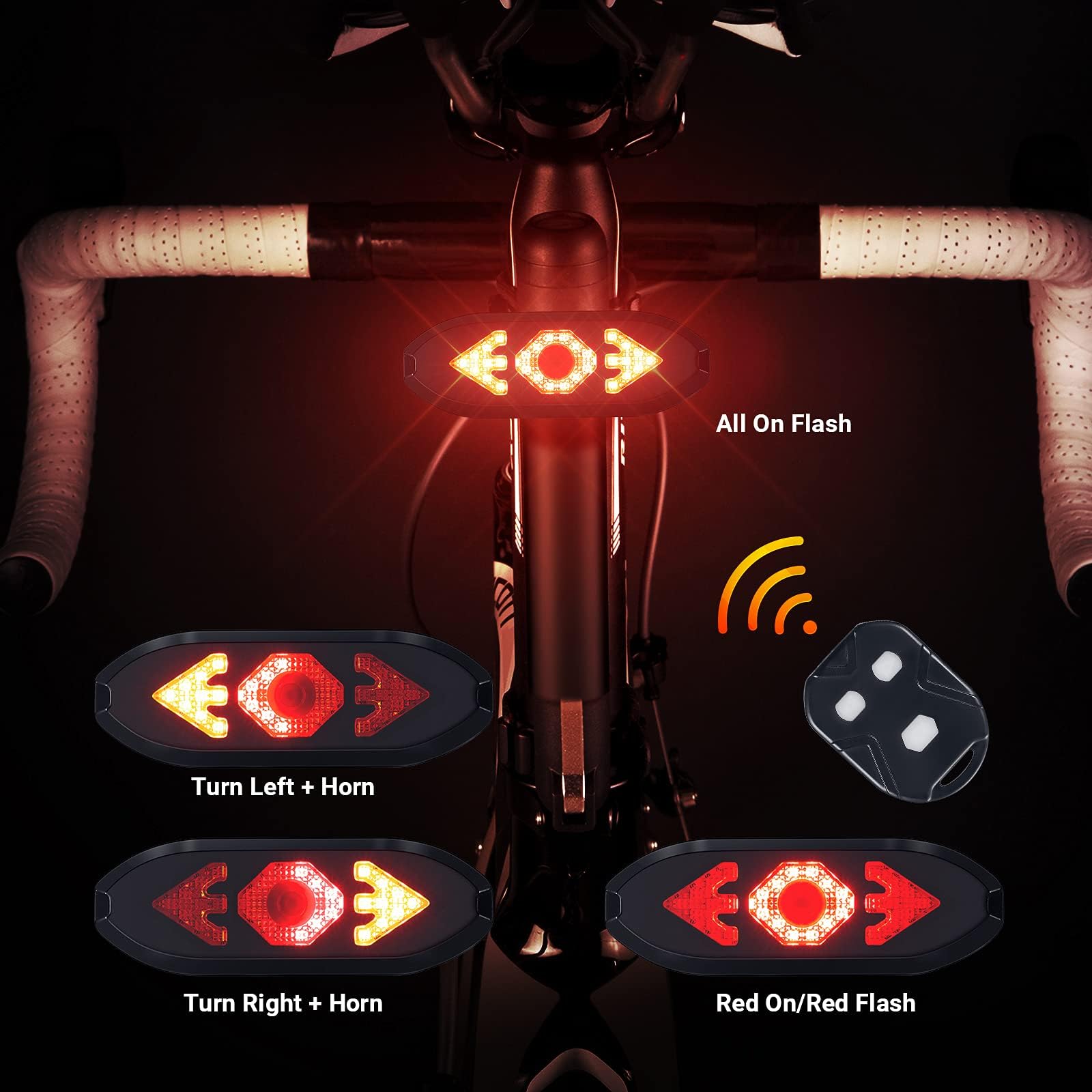 Clignotant Vélo Rechargeable USB avec Klaxon 120 DB Étanche Feu Arrière avec Télécommande Ultra Lumineux pour Nuit