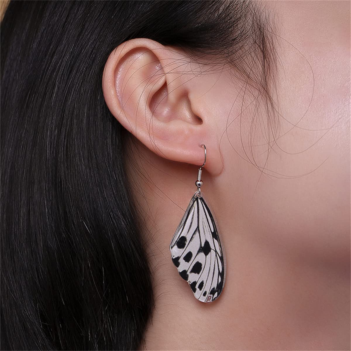 Moth Butterfly Earrings.Punk Insect Drop Earrings Color Acrylic Moth Wing Earrings Statement Black Earrings Party Jewelry for Women: White
