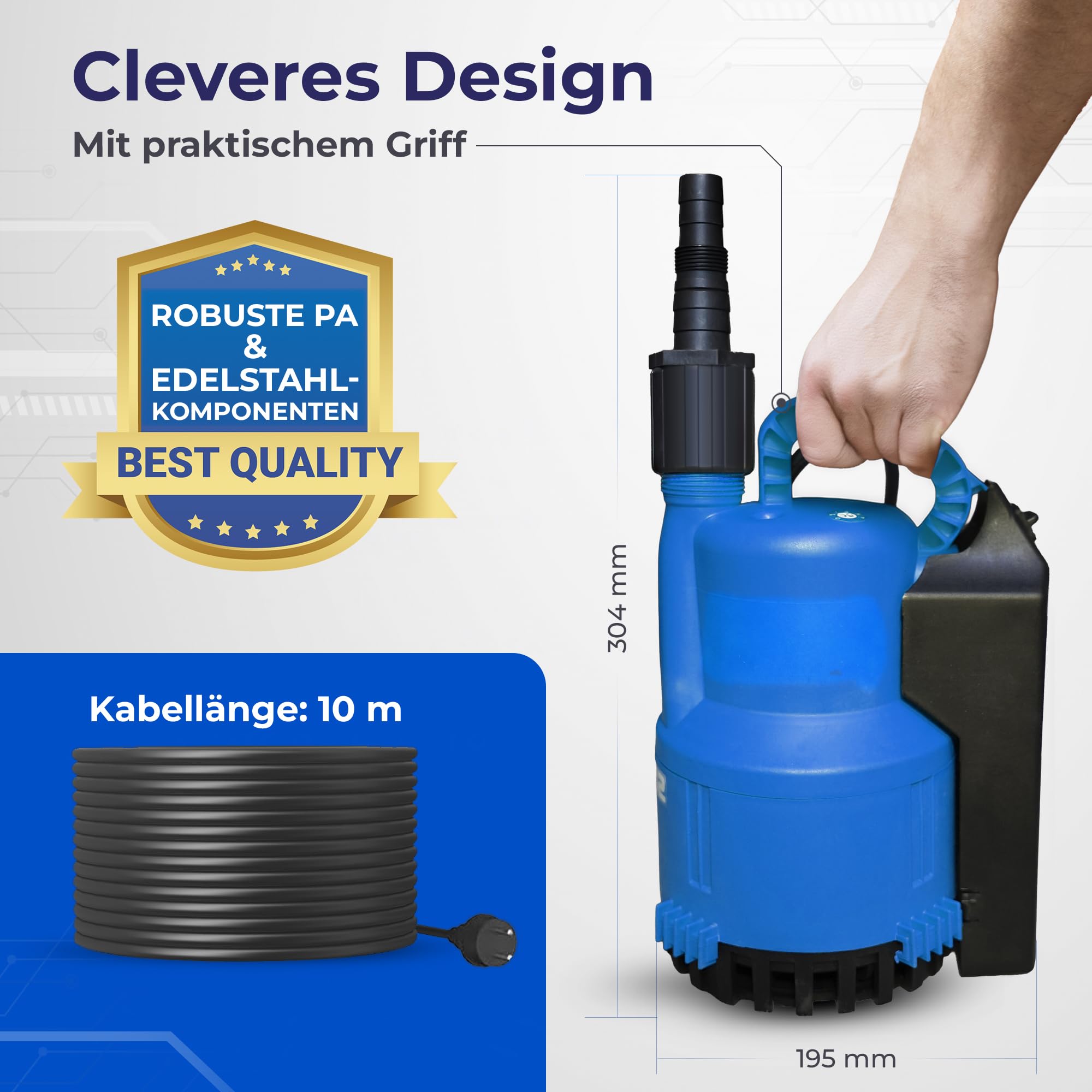 SULZER ABS Robusta 200 Schmutzwasserpumpe bis 9.500 Liter/Stunde max. 6,1m Förderhöhe Flachabsaugung bis 3mm und 10m Kabel Art. 01135066