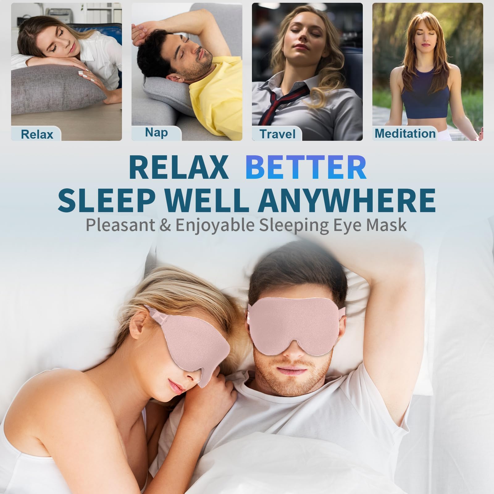 ZGGCD Sleep Mask for Side Sleeper, Light Blocking Sleeping Eye Mask for Women Men, 3D Contoured Cup Night Blindfold, Luxury Eye Cover Eye Shade with Adjustable Strap for Travel, Nap, Pink